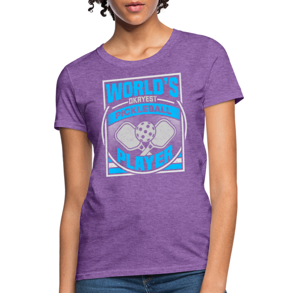 World's Okayest Pickleball Player Women's Contoured T-Shirt - purple heather