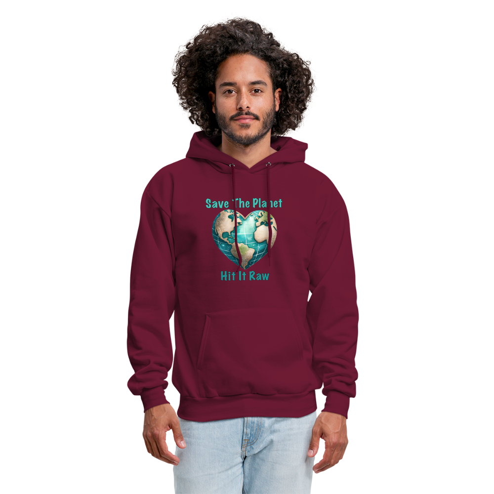 Save The Planet Hit It Raw Hoodie (Funny Environmental Awareness) - burgundy