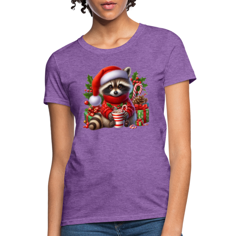 Christmas Cute Feral Raccoon Women's Contoured T-Shirt - purple heather