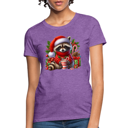 Christmas Cute Feral Raccoon Women's Contoured T-Shirt - purple heather