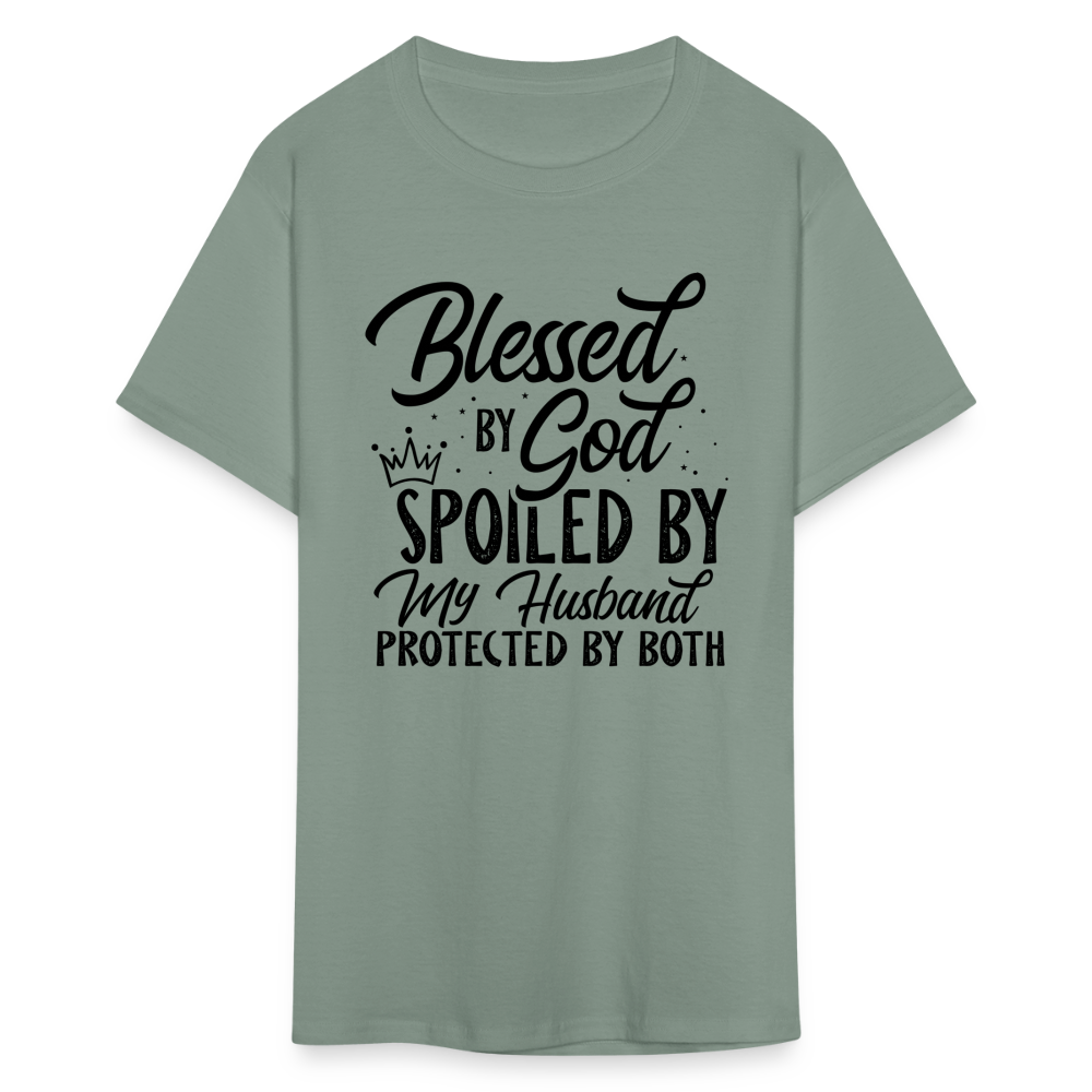 Blessed by God, Spoiled by My Husband Protected by Both T-Shirt - sage