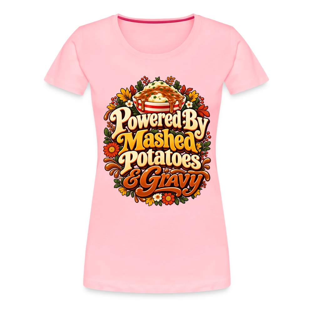Powered by Mashed Potatoes & Gravy – Fall Floral Women’s Premium T-Shirt - pink