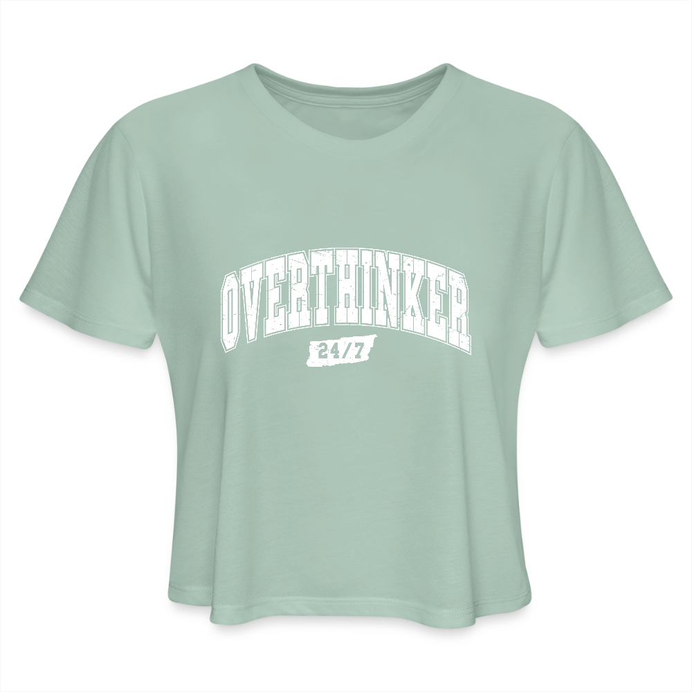 Overthinker 24/7 Women’s Cropped T-Shirt – White Letters - dusty mint blue