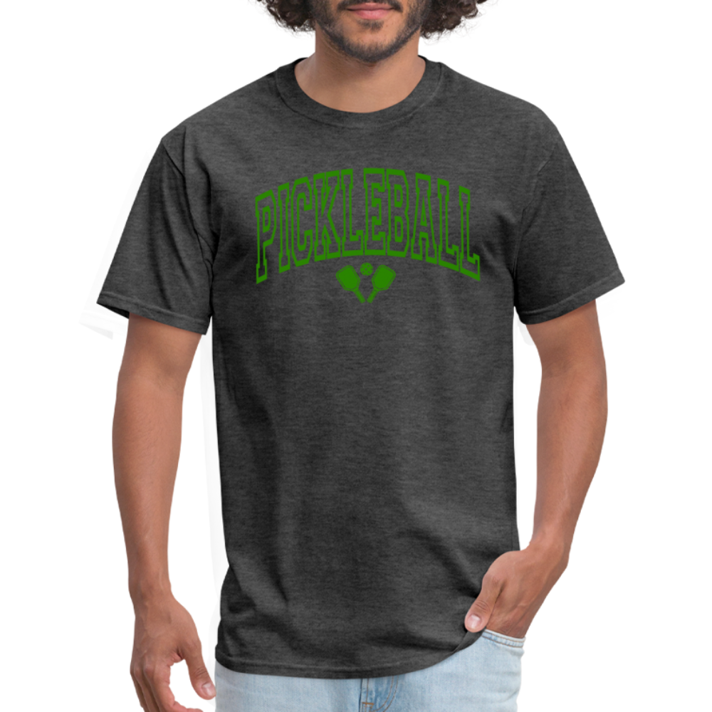 Pickleball T-Shirt (Green Arch Letters) - heather black