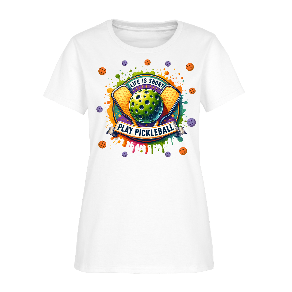 Life Is Short Play Pickleball Women's T-Shirt Color: white