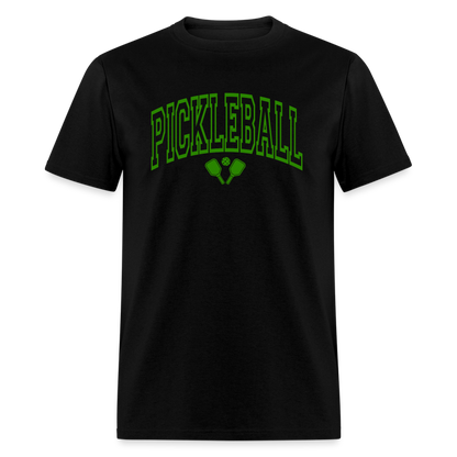 Pickleball T-Shirt (Green Arch Letters) - black