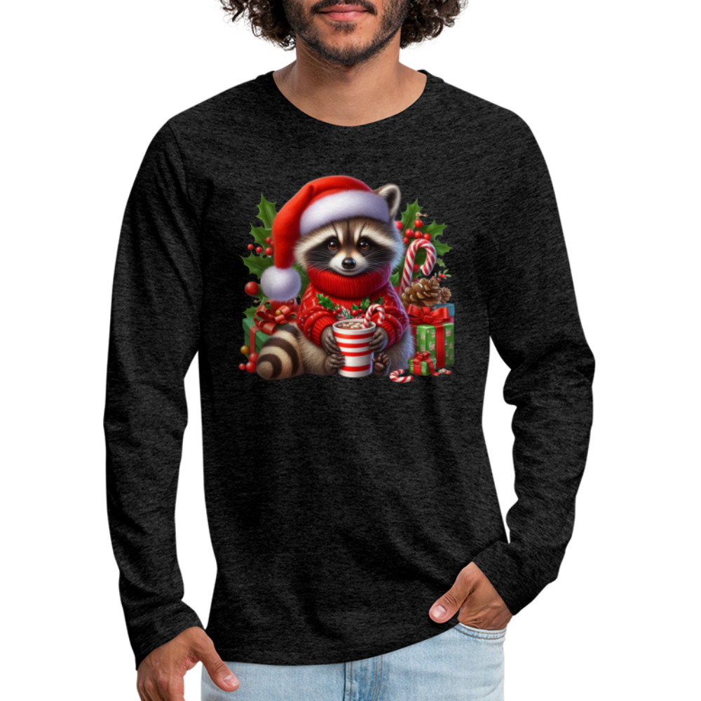 Christmas Cute Feral Raccoon Men's Premium Long Sleeve T-Shirt - charcoal grey