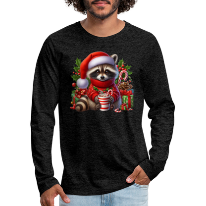 Christmas Cute Feral Raccoon Men's Premium Long Sleeve T-Shirt - charcoal grey