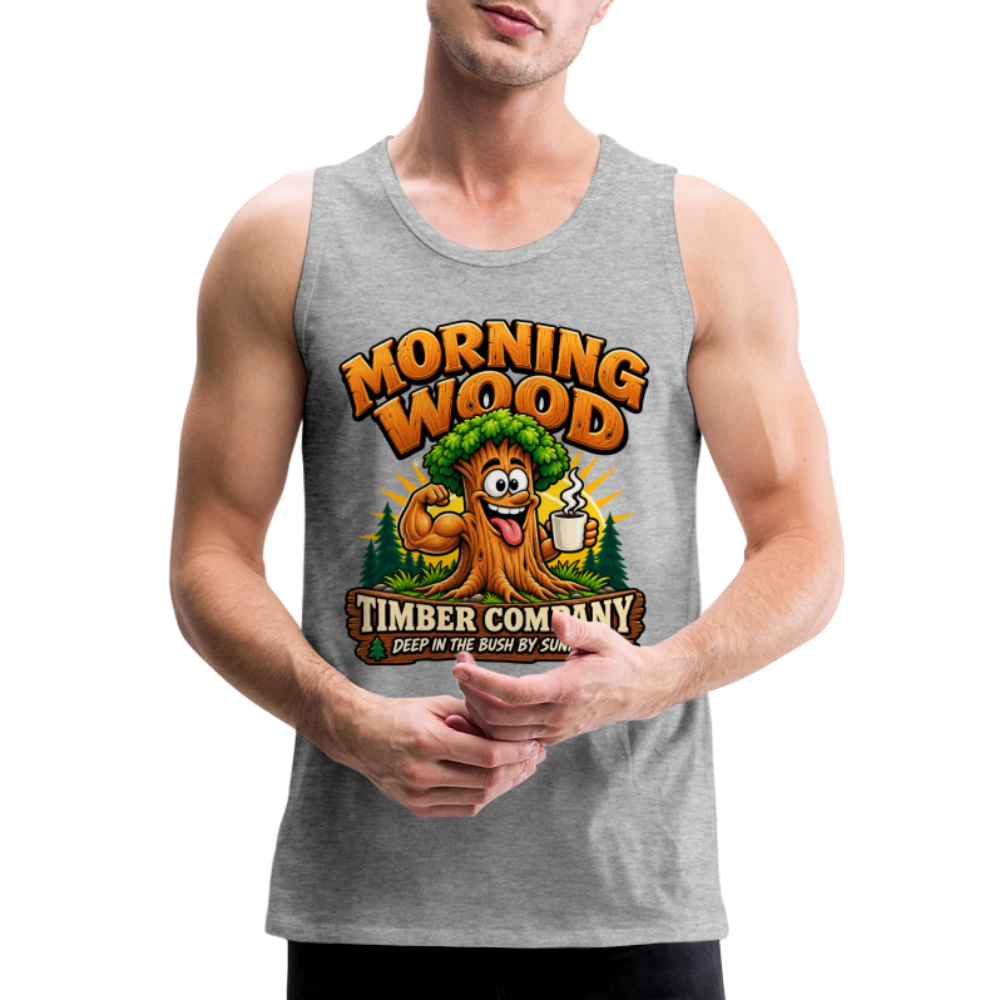 Morning Wood Timber Company Funny Adult Humor Tank Top Color: Heather Gray