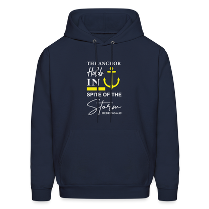 The Anchor Holds in Spit of the Storm Hoodie (Hebrews 6:19) - navy