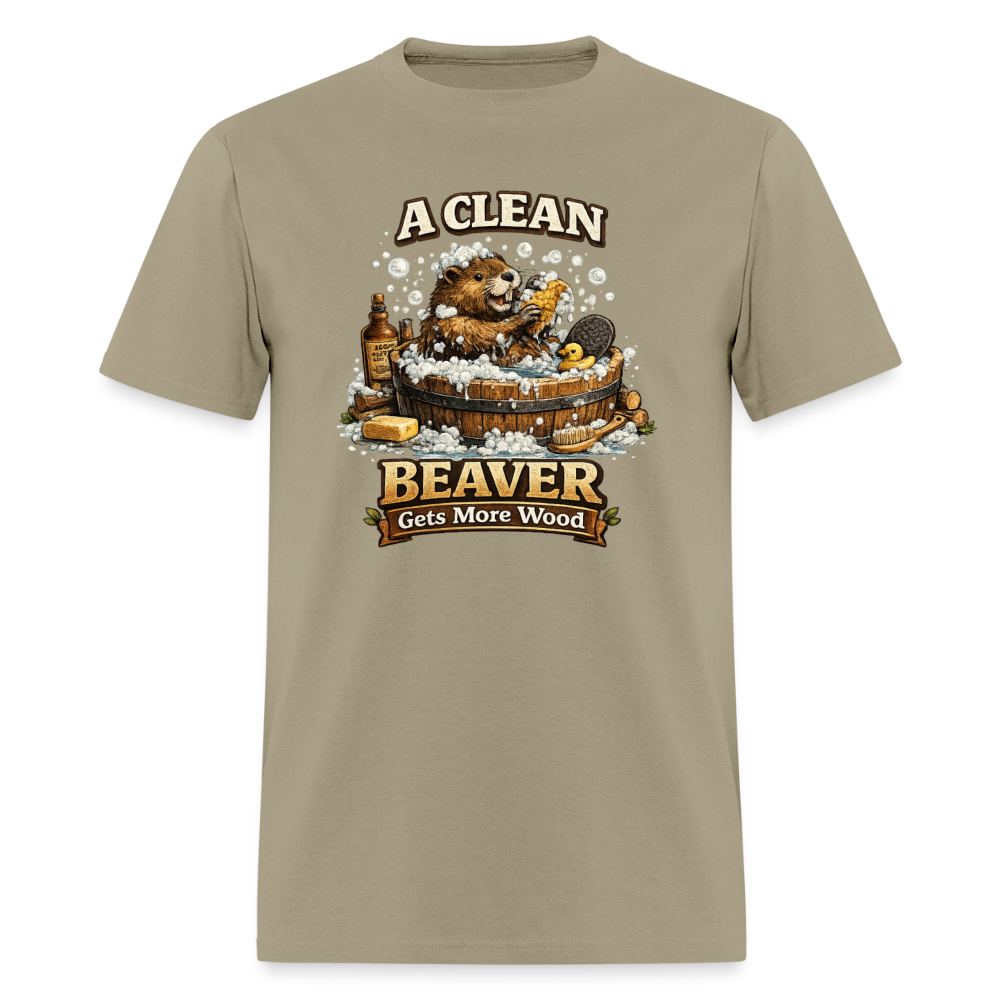 A Clean Beaver Gets More Wood Funny Adult Tee Color: khaki
