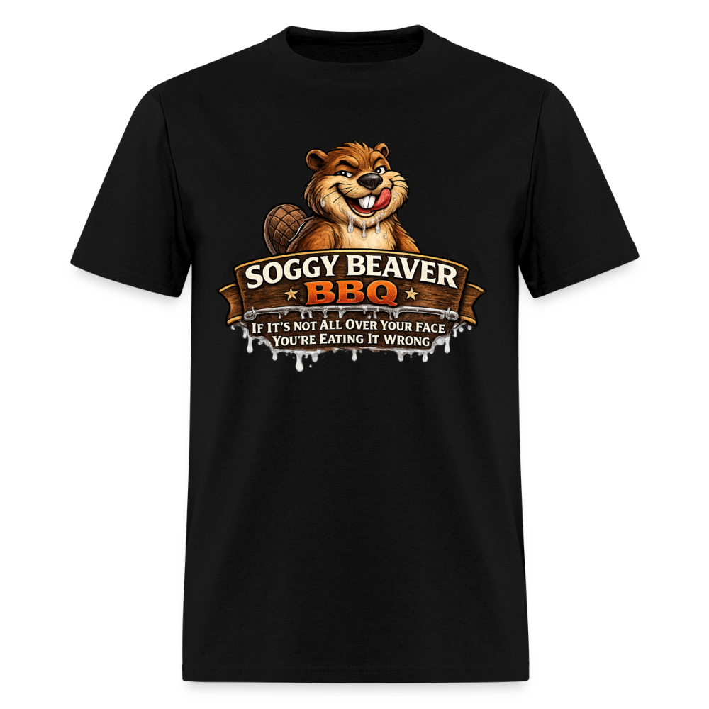 Soggy Beaver BBQ Funny Graphic T-Shirt Color: Black