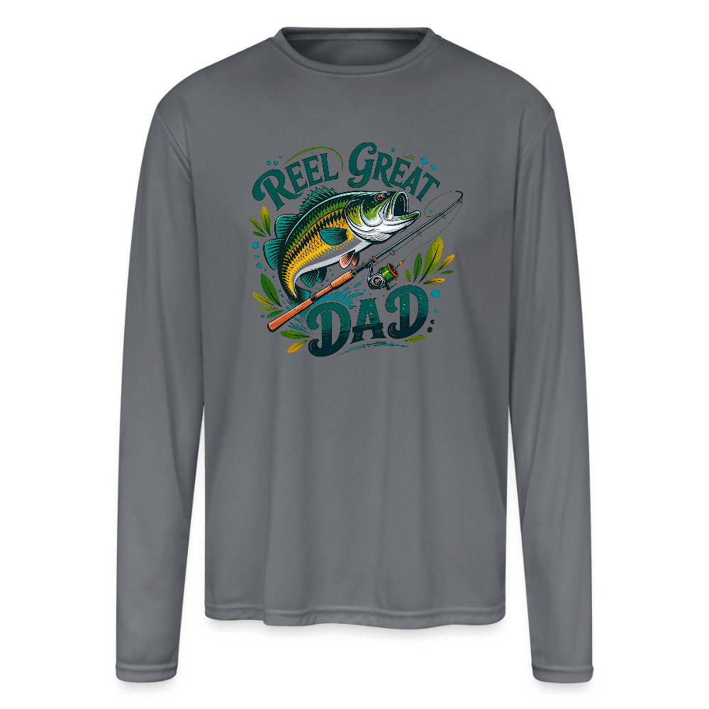 Reel Great Dad Long Sleeve Fishing Shirt with Rod & Fish - gray