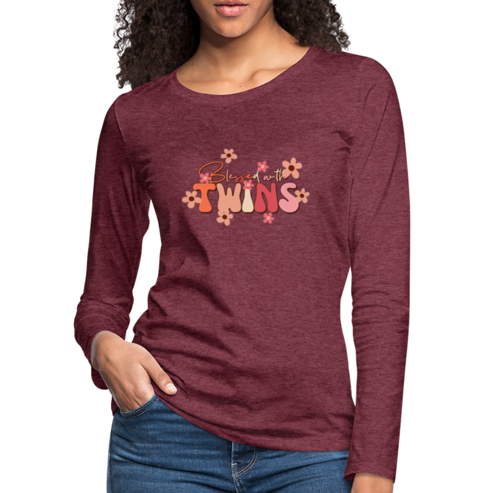 Blessed With Twins Women's Premium Long Sleeve T-Shirt - heather burgundy