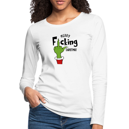 Merry F*cking Christmas Grumpy Middle Finger Women's Premium Long Sleeve T-Shirt - white