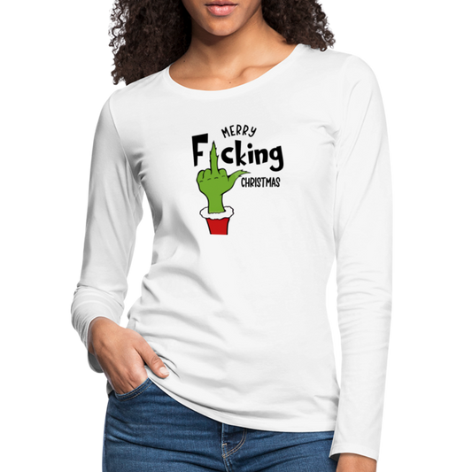 Merry F*cking Christmas Grumpy Middle Finger Women's Premium Long Sleeve T-Shirt - white