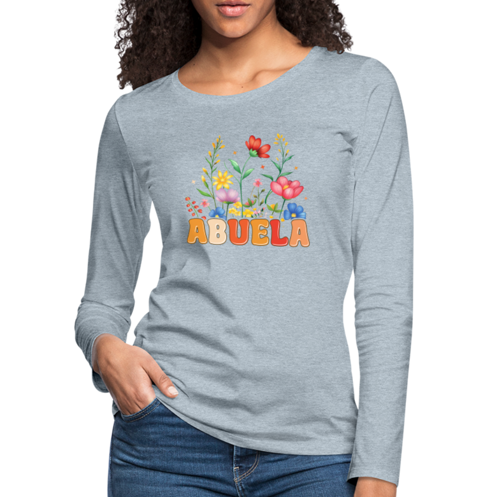 Abuela Premium Long Sleeve T-Shirt with Floral Design - heather ice blue