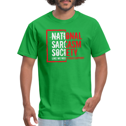 National Sarcasm Society T-Shirt - bright green