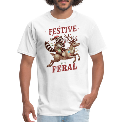 Festive But Feral Raccoon Christmas T-Shirt - white