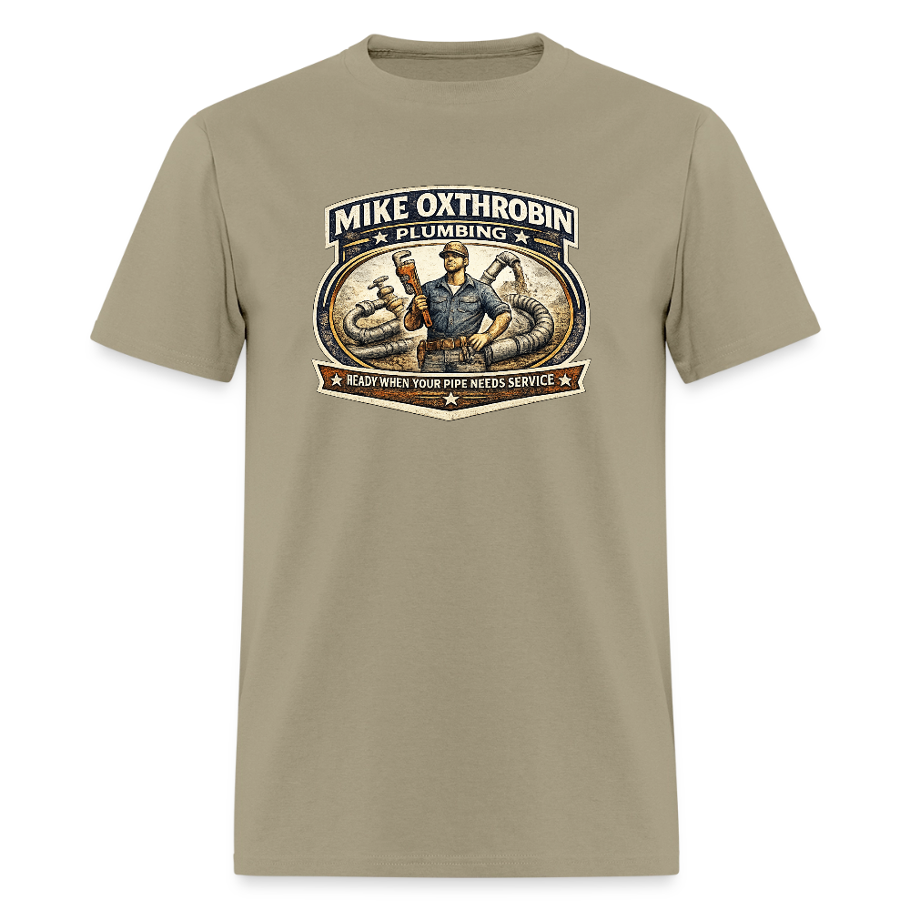 Mike Oxthrobin Plumbing T-Shirt Funny Adult Humor Tee Color: khaki