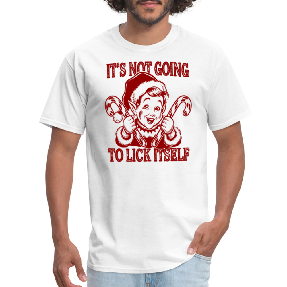 It's Not Going To Lick Itself (Naughty Christmas Elf) T-Shirt - white