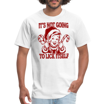 It's Not Going To Lick Itself (Naughty Christmas Elf) T-Shirt - white