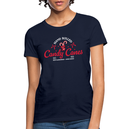 Hand Rolled Candy Canes Women's Contoured T-Shirt - navy