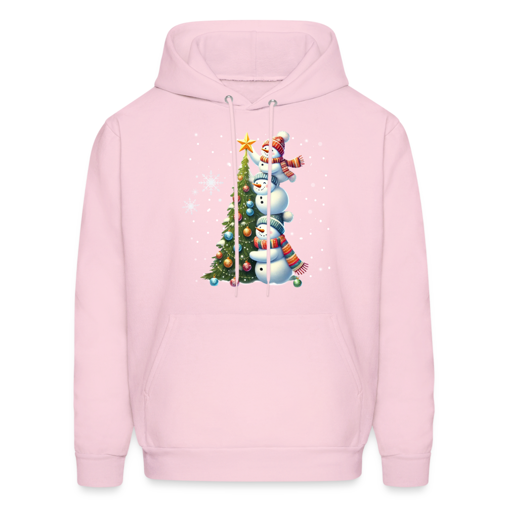 Cute Snowman Decorating Christmas Tree Hoodie - pale pink