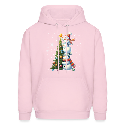 Cute Snowman Decorating Christmas Tree Hoodie - pale pink