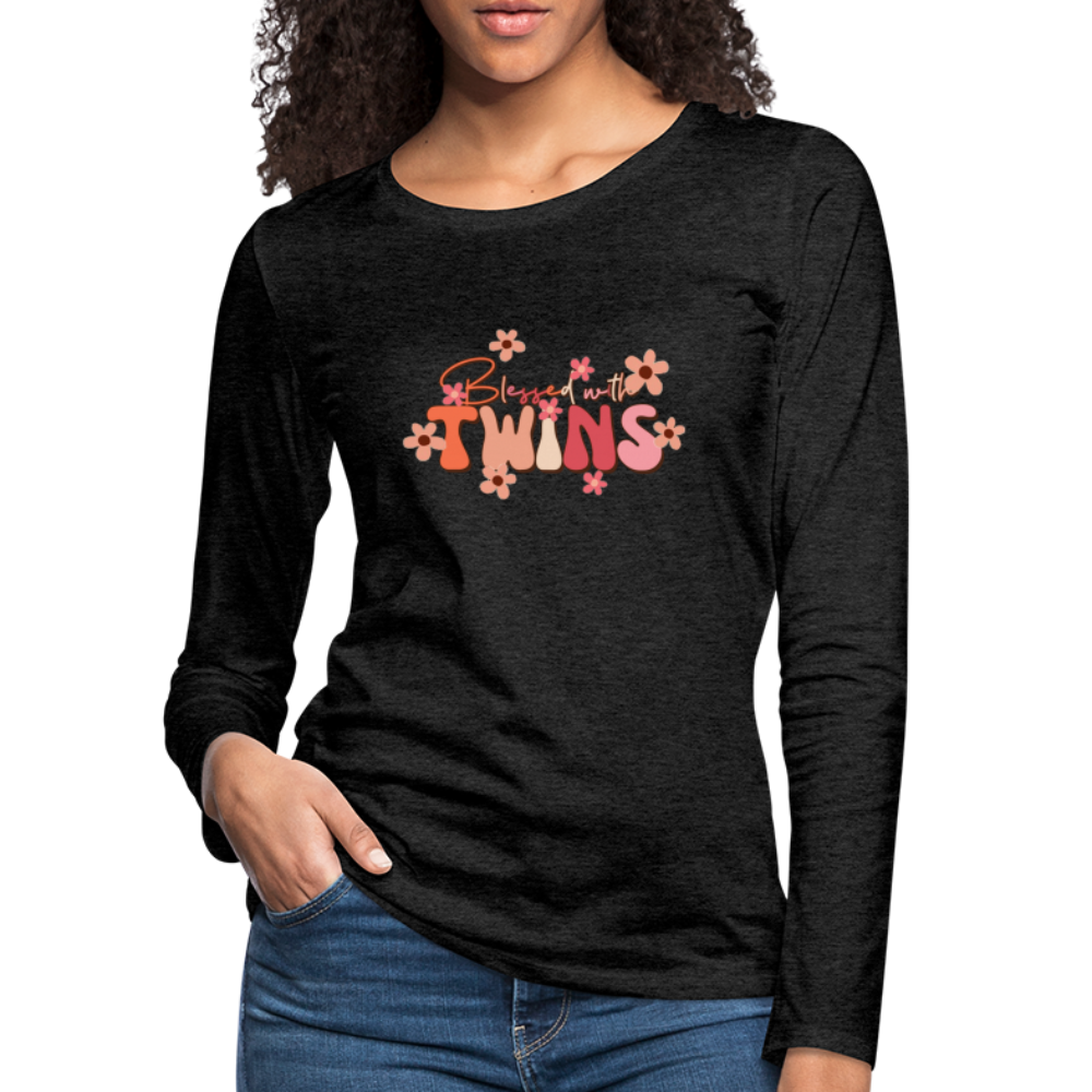 Blessed With Twins Women's Premium Long Sleeve T-Shirt - charcoal grey