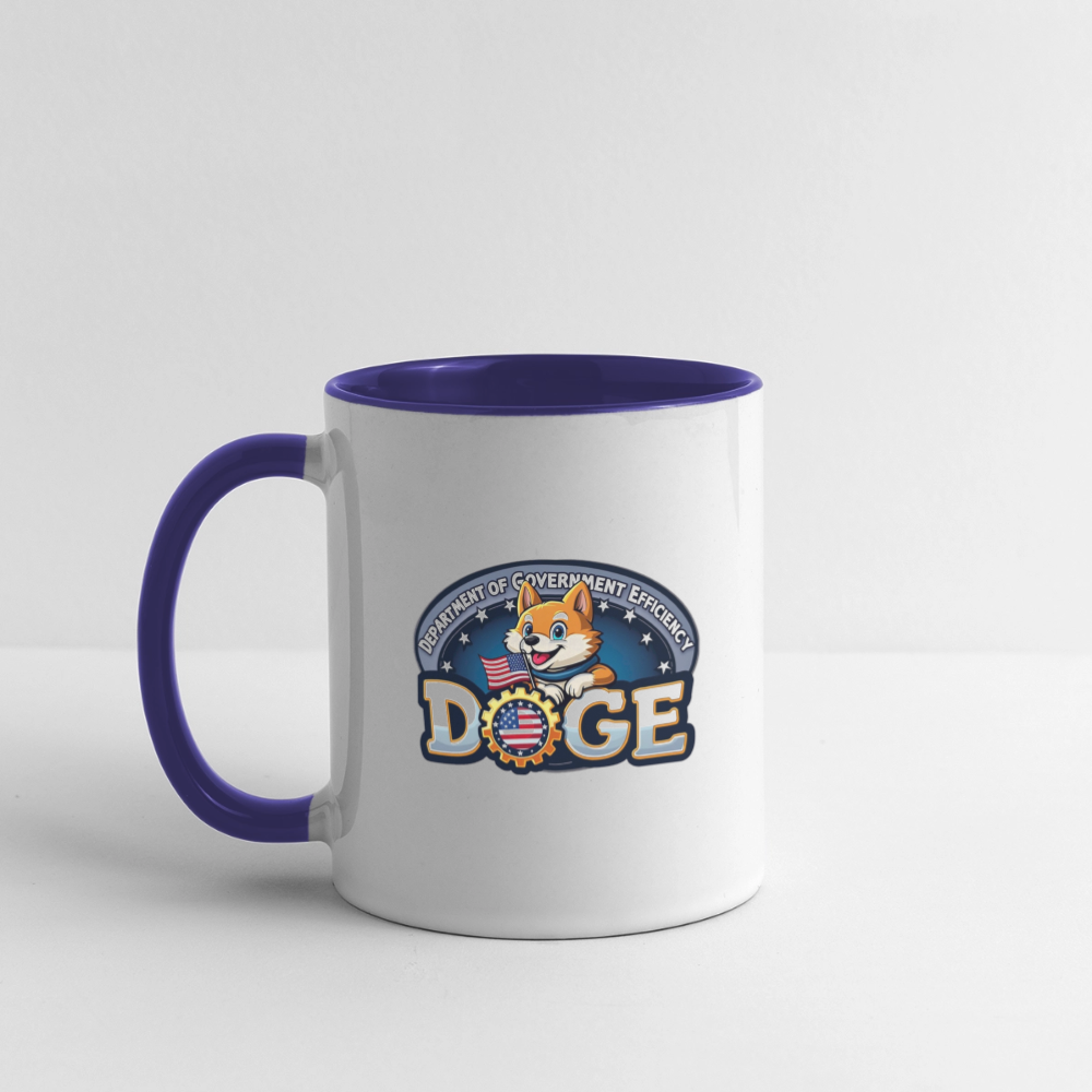 DOGE Logo (Dept of Government Efficiency) Coffee Mug - white/cobalt blue