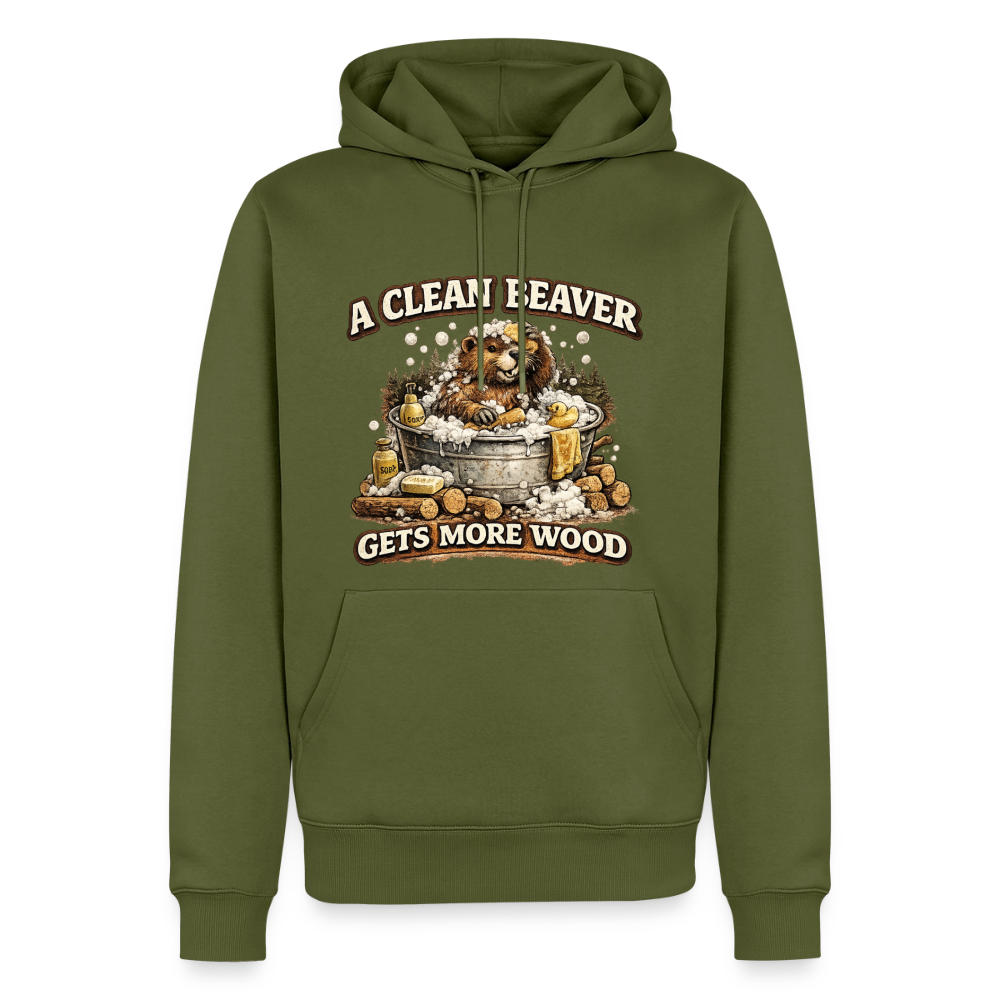 A Clean Beaver Gets More Wood Funny Adult Humor Hoodie Color: khaki green