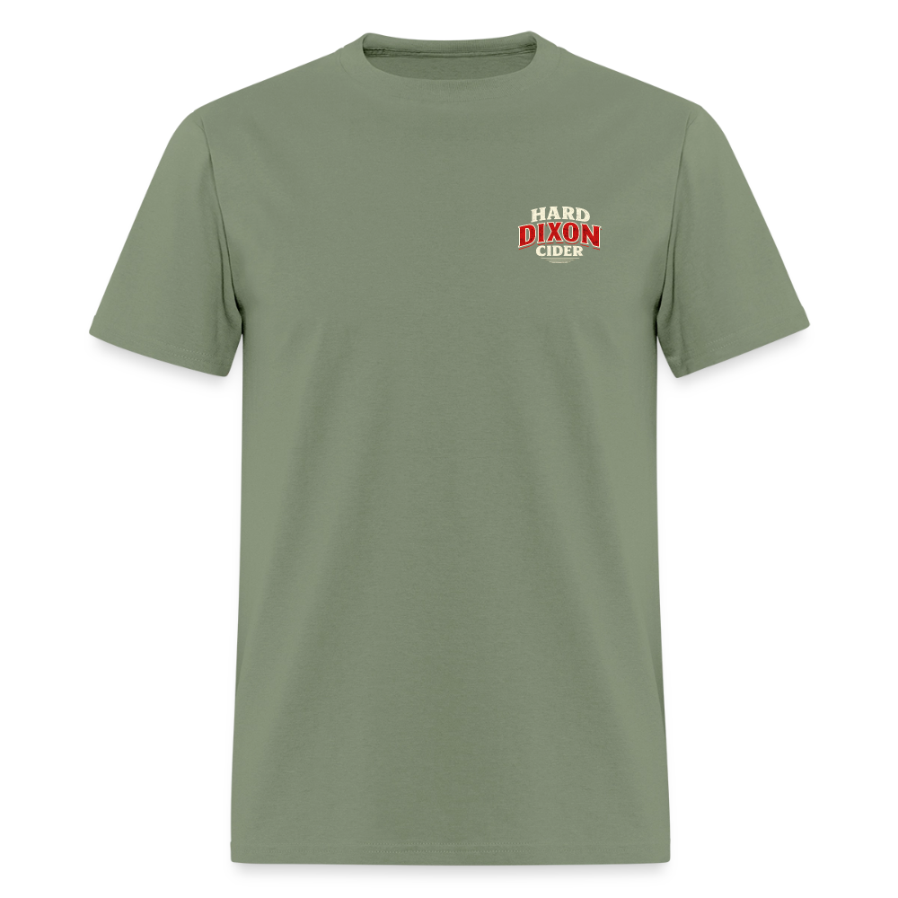 Hard Dixon Cider Funny T-Shirt (Front & Back) Color: Military Green