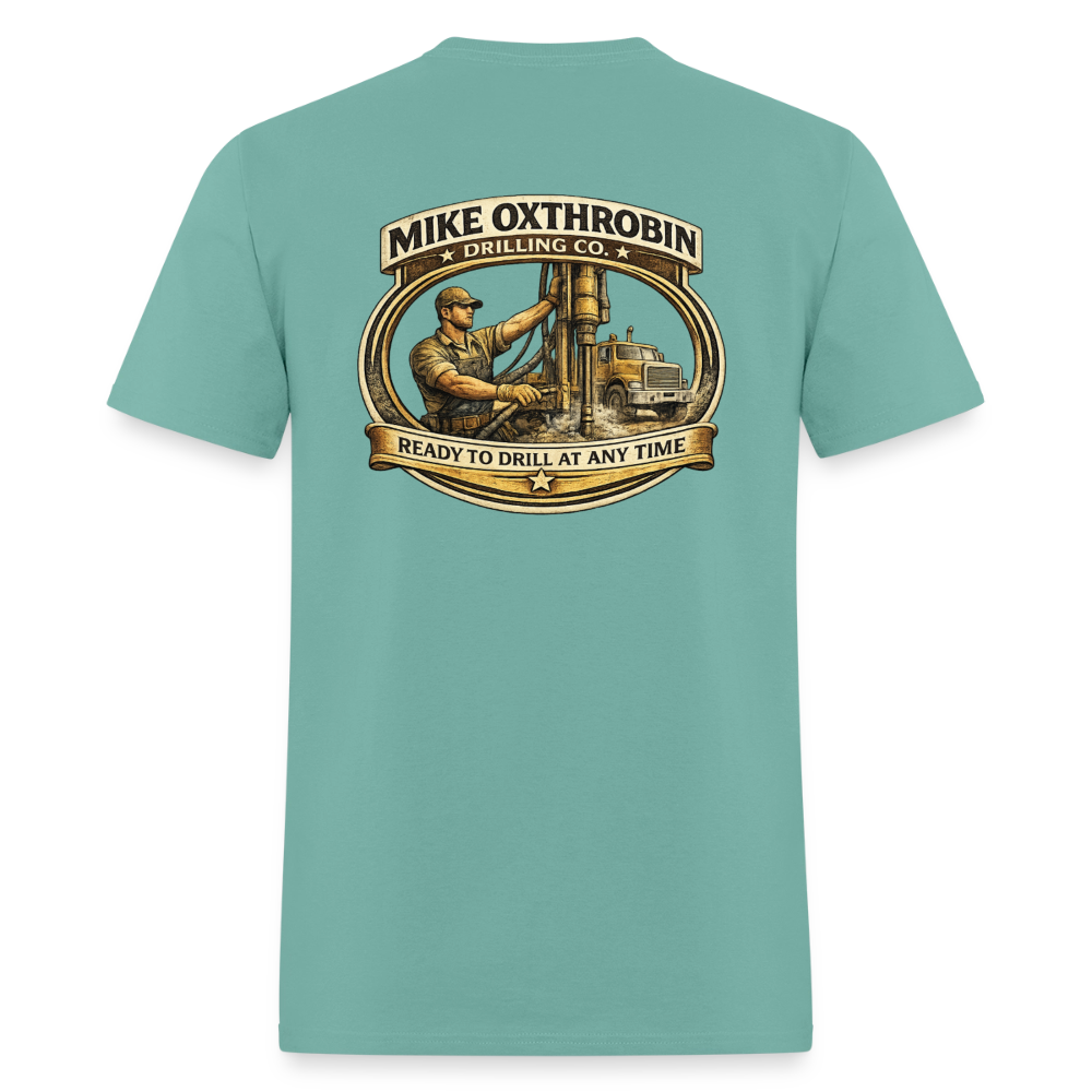 Mike Oxthrobin Drilling Co Double-Sided Funny Adult Humor Tee Color: charcoal