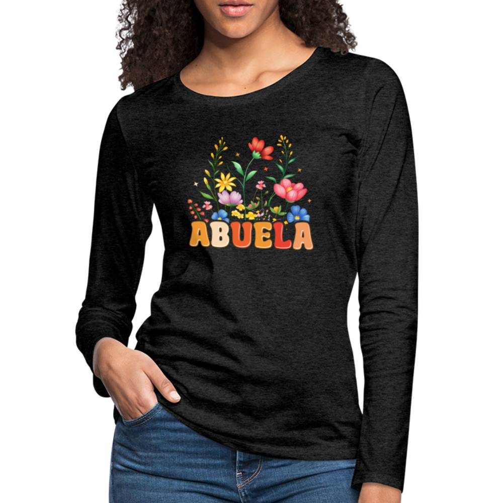 Abuela Premium Long Sleeve T-Shirt with Floral Design - charcoal grey