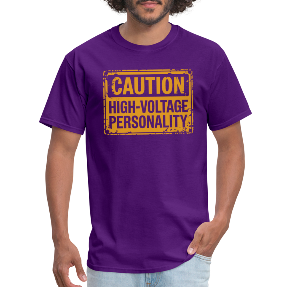 Caution High Voltage Personality T-Shirt - purple