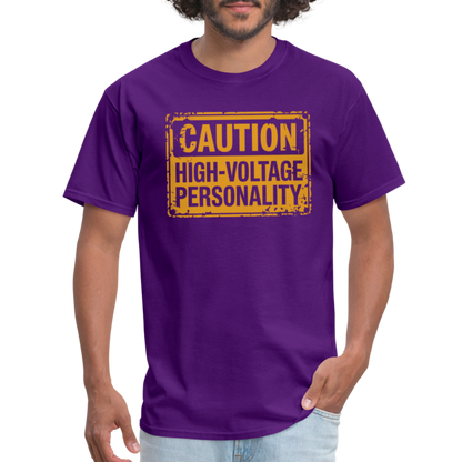 Caution High Voltage Personality T-Shirt - purple