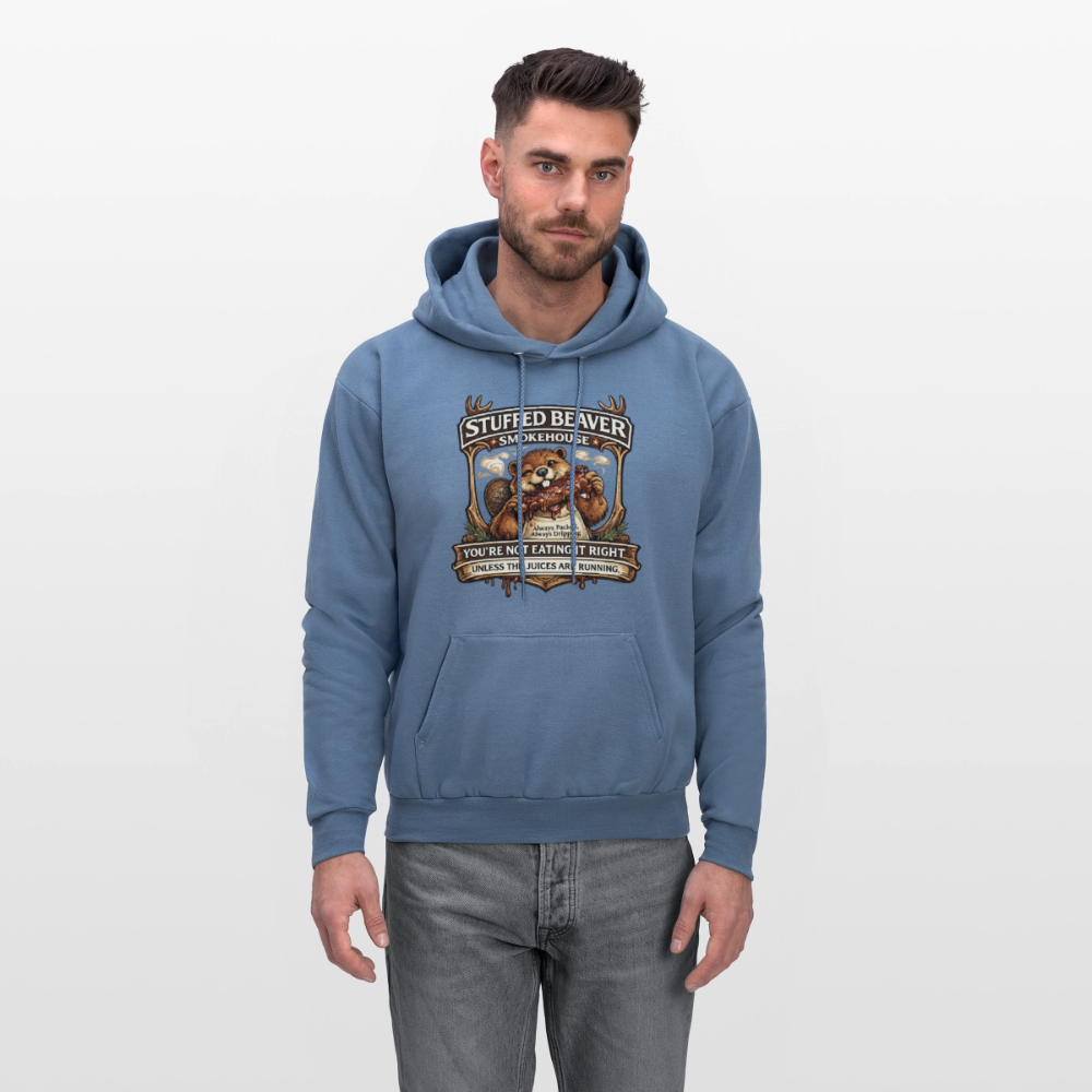 Stuffed Beaver Smokehouse Funny Adult Hoodie Color: Charcoal Grey