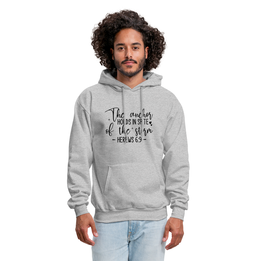 The Anchor Holds in Spit of the Storm Hoodie (Hebrews 6:9) - heather gray