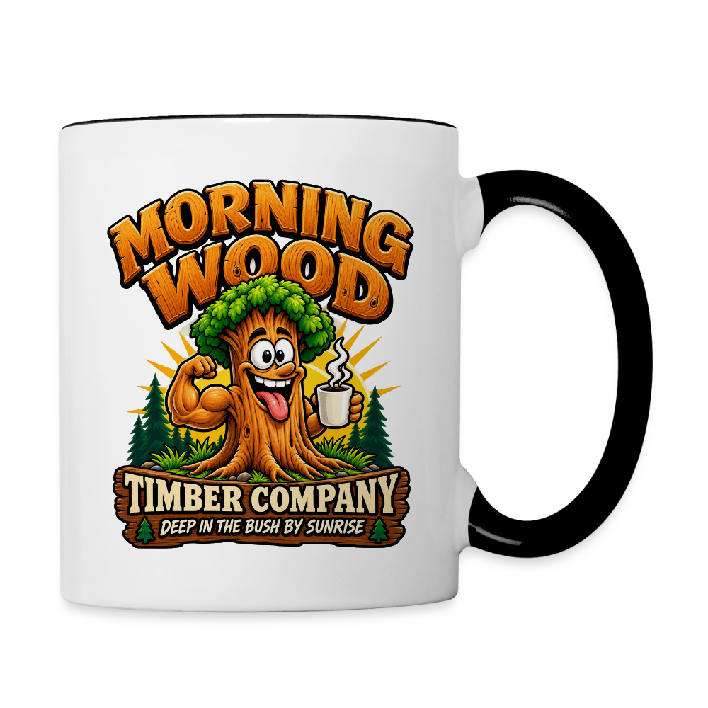 Morning Wood Timber Company Funny Ceramic Coffee Mug – Adult Humor Color: White/Black