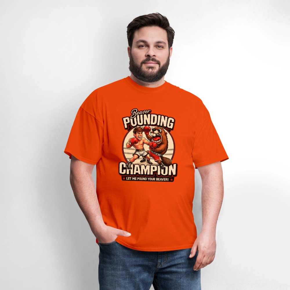 Beaver Pounding Champion Funny Adult Humor Graphic T-Shirt - orange