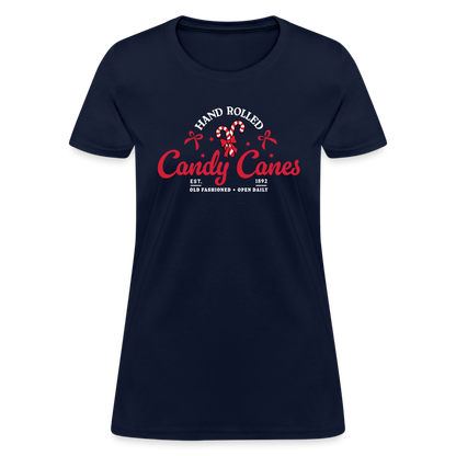 Hand Rolled Candy Canes Women's Contoured T-Shirt - navy