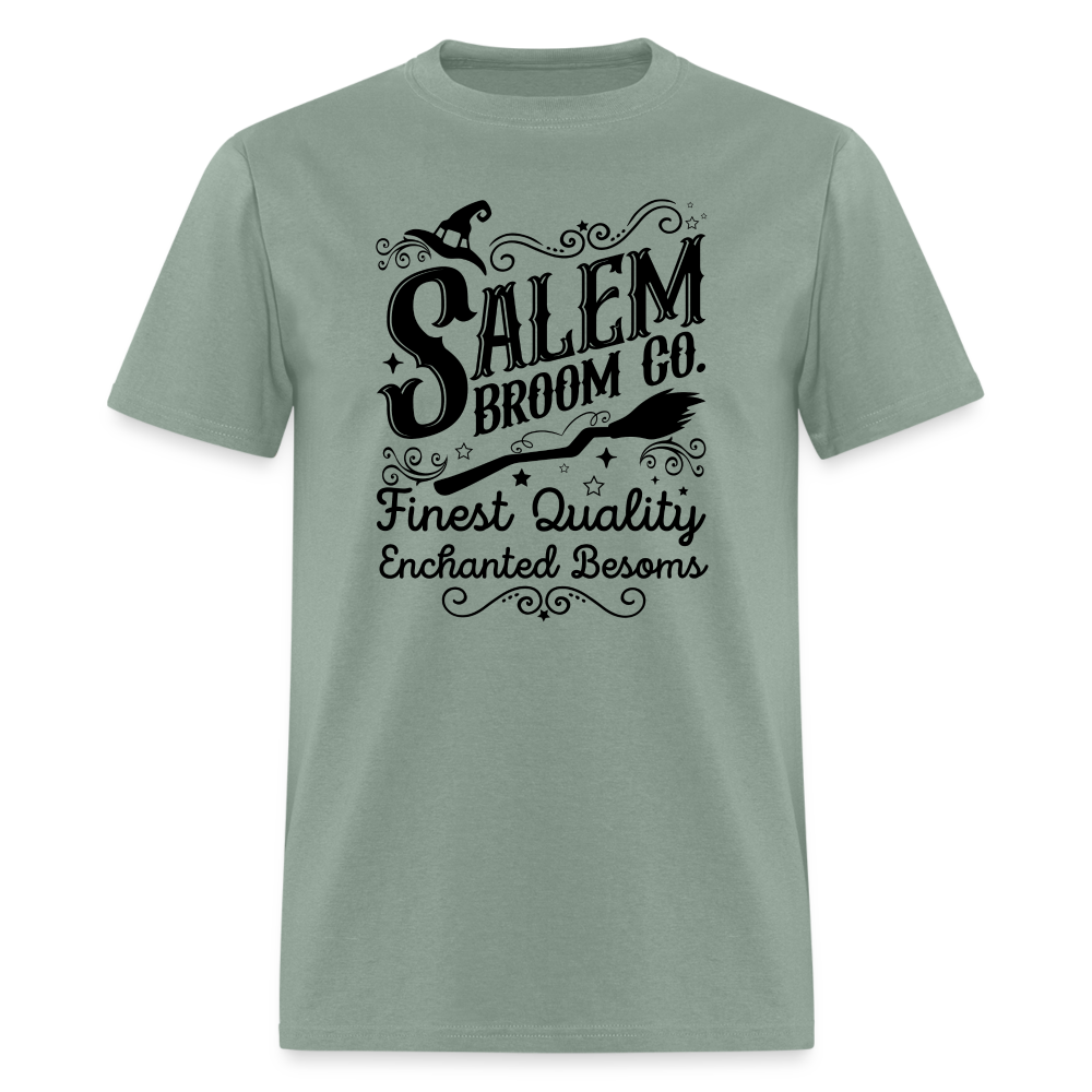 Salem Broom Co. Finest Quality Enchanted Besoms T-Shirt (Halloween) - sage