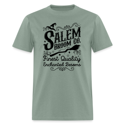 Salem Broom Co. Finest Quality Enchanted Besoms T-Shirt (Halloween) - sage