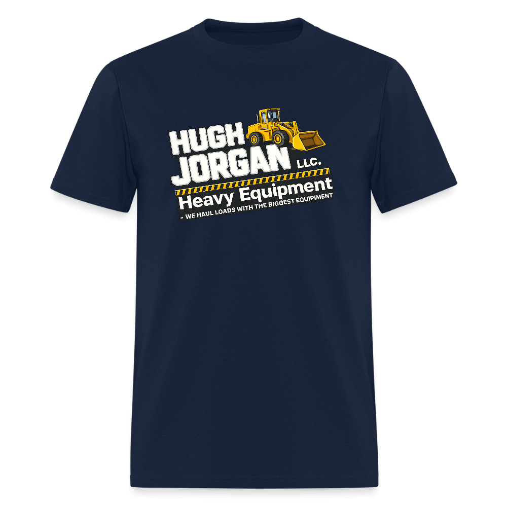 Hugh Jorgan T-Shirt – Heavy Equipment Adult Humor Tee Color: navy