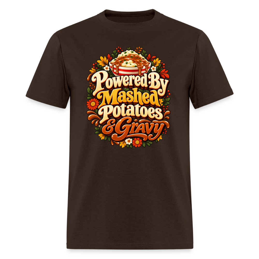 Powered by Mashed Potatoes & Gravy – Fall Floral T-Shirt - brown