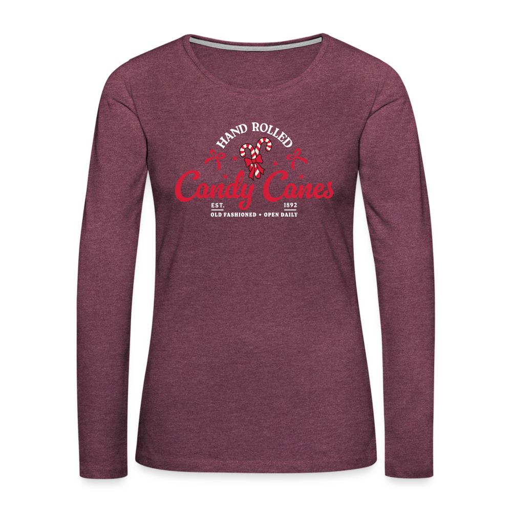 Hand Rolled Candy Canes Women's Premium Long Sleeve T-Shirt - heather burgundy