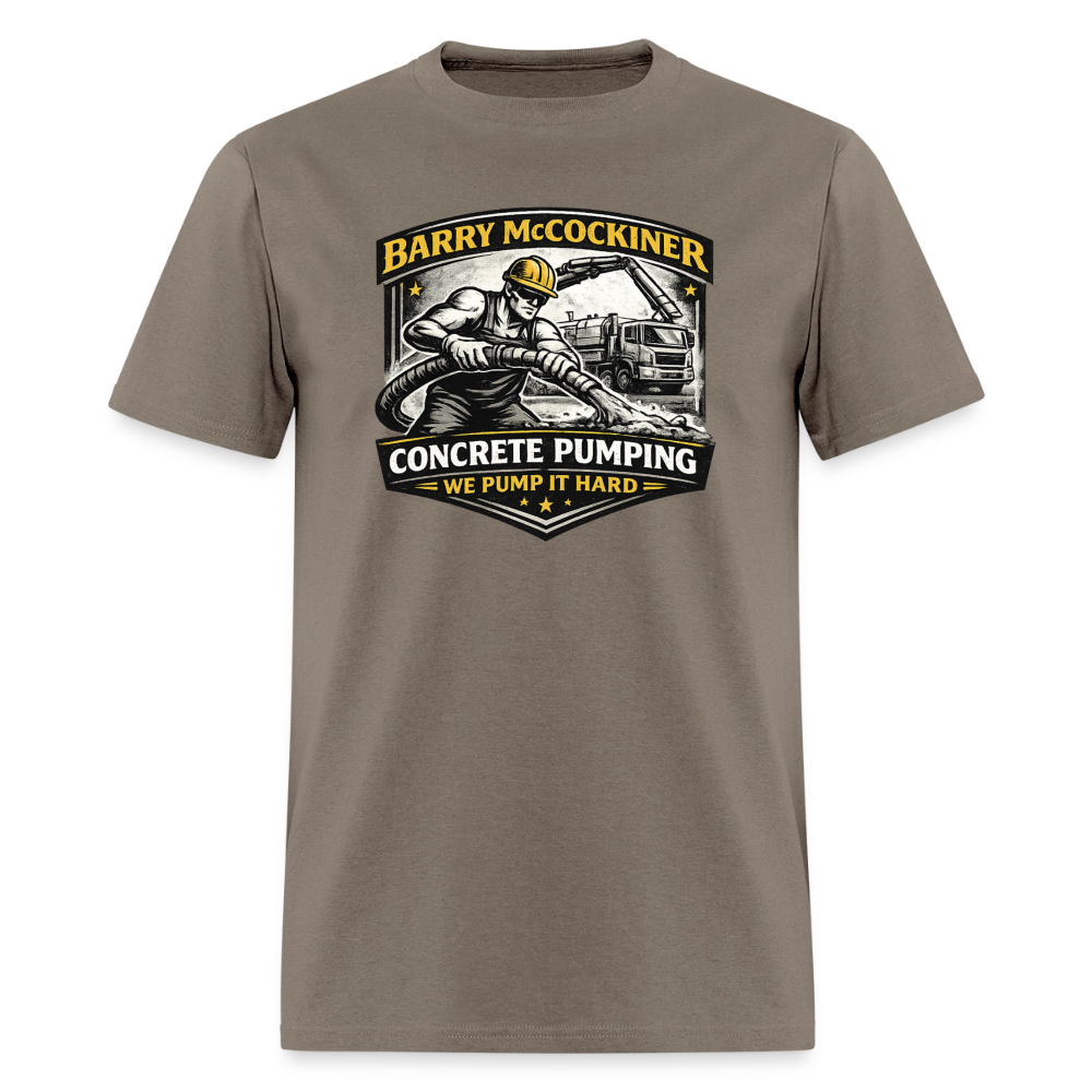 Barry McCockiner Concrete Pumping Funny Tee Color: Safari