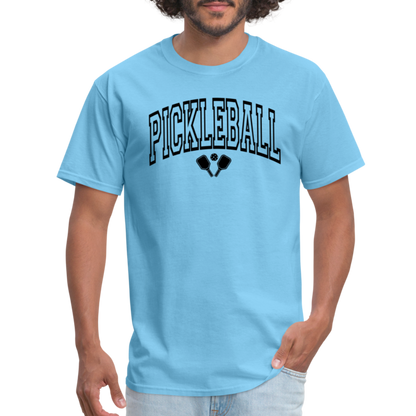 Pickleball T-Shirt (Black Arch Letters) - aquatic blue