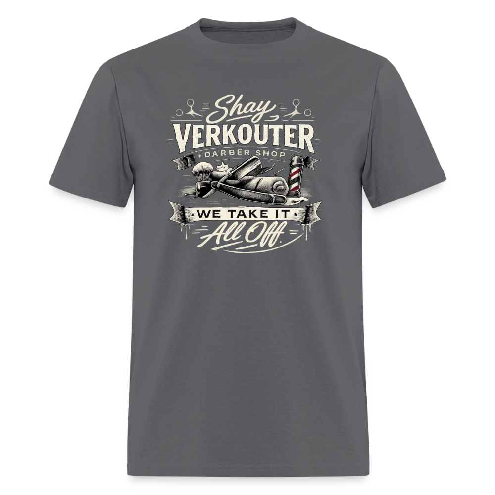 Shay Verkouter Barber Shop Funny Adult T-Shirt Color: Charcoal
